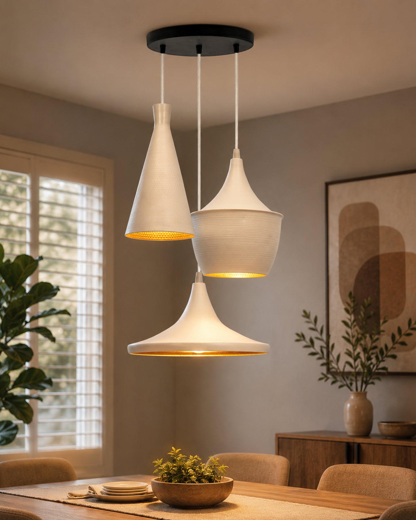 3-Lights Round Cluster Chandelier Modern Medium Tri-Nordic hanging Light, E27 Holder, Decorative, White, URBAN Retro, Nordic Style, LED/Filament Bulb