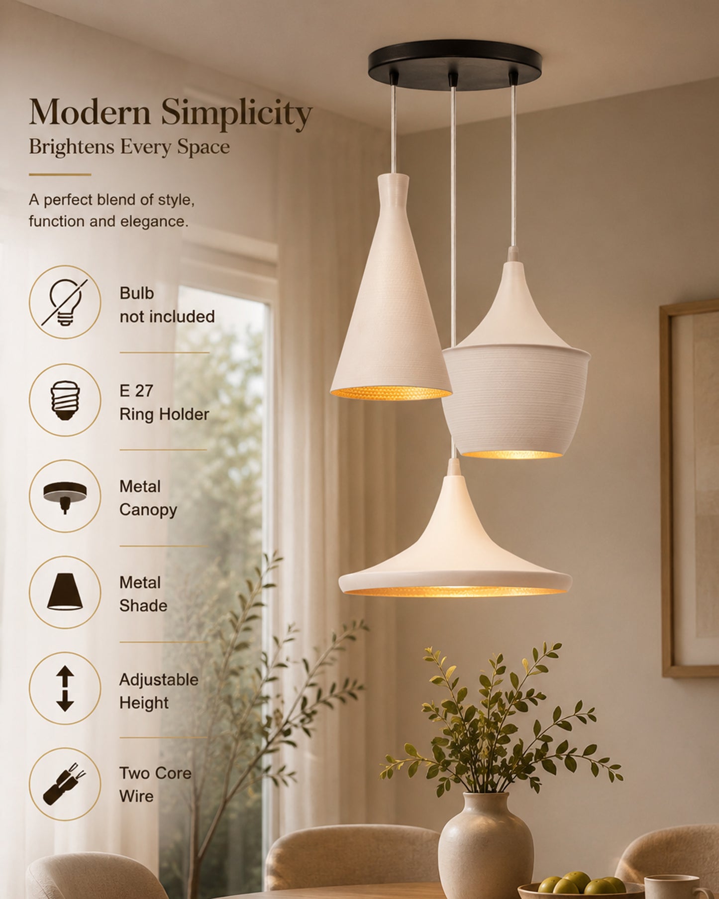 3-Lights Round Cluster Chandelier Modern Medium Tri-Nordic hanging Light, E27 Holder, Decorative, White, URBAN Retro, Nordic Style, LED/Filament Bulb