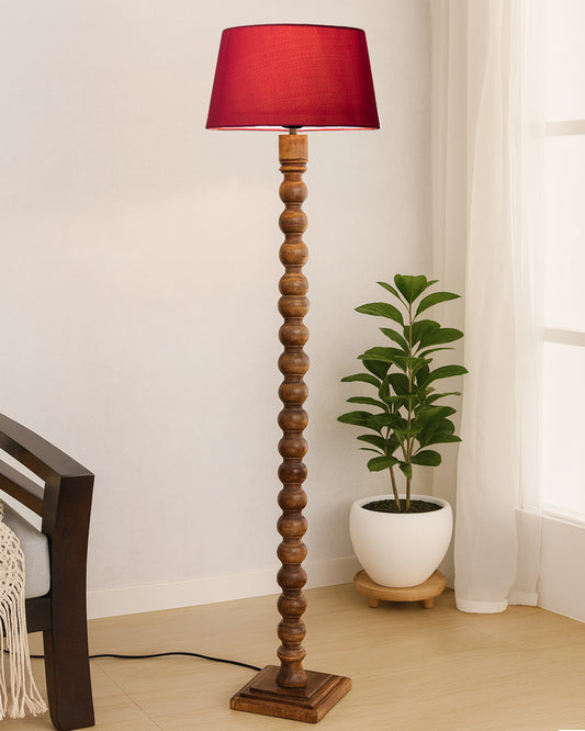Classic Round Mabel Black Finish Wooden Floor Lamp with Khadi Shade