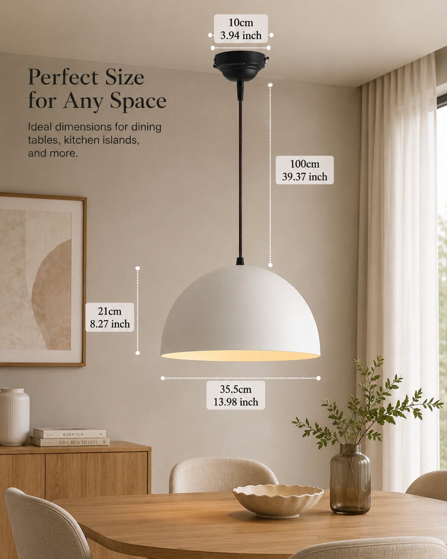 Metallic White Pendant Hanging Light, Hanging Lamp 14", Industrial E27 lamp