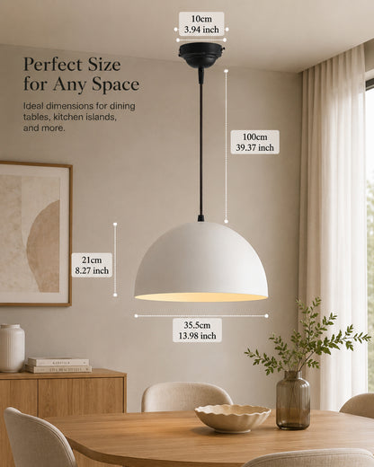 Metallic White Pendant Hanging Light, Hanging Lamp 14", Industrial E27 lamp