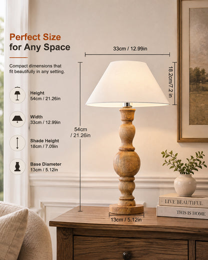 Hand Turned Wood Bubble Bedside Table Lamp, Cone Shade