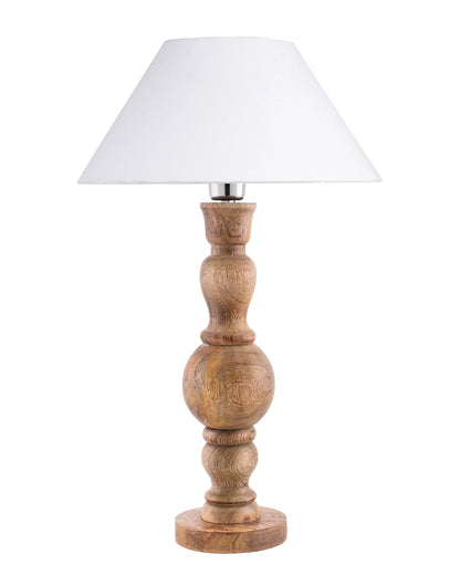 Hand Turned Wood Bubble Bedside Table Lamp, Cone Shade