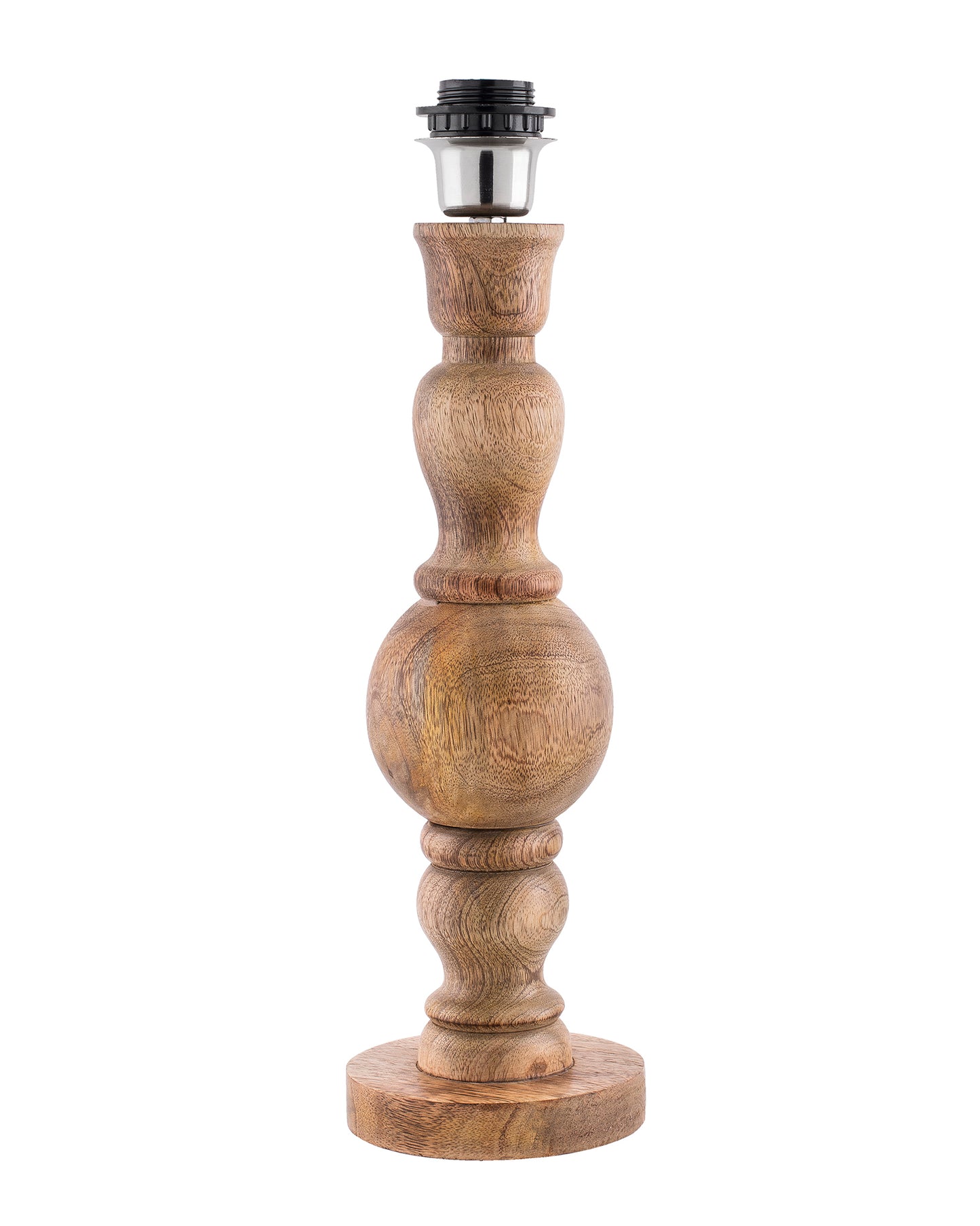 Hand Turned Wood Bubble Bedside Table Lamp, Cone Shade