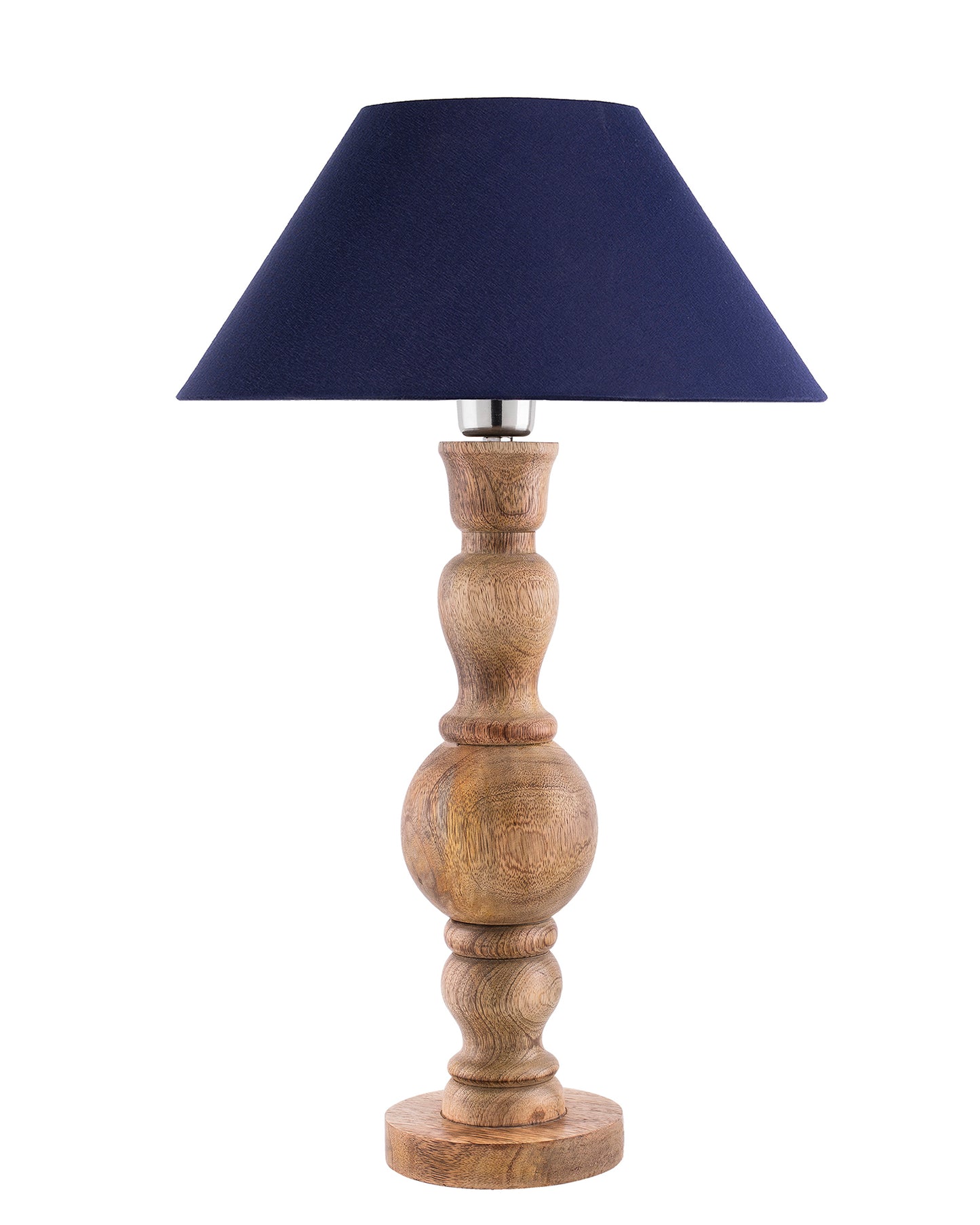 Hand Turned Wood Bubble Bedside Table Lamp, Cone Shade