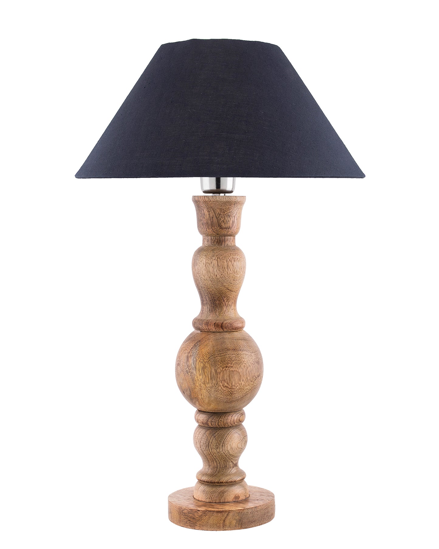 Hand Turned Wood Bubble Bedside Table Lamp, Cone Shade