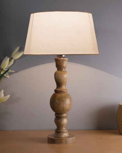 Hand Turned Wood Bubble Bedside Table Lamp, Drum Shade