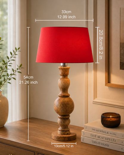 Hand Turned Wood Bubble Bedside Table Lamp, Drum Shade