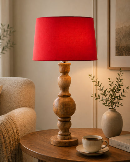 Hand Turned Wood Bubble Bedside Table Lamp, Drum Shade