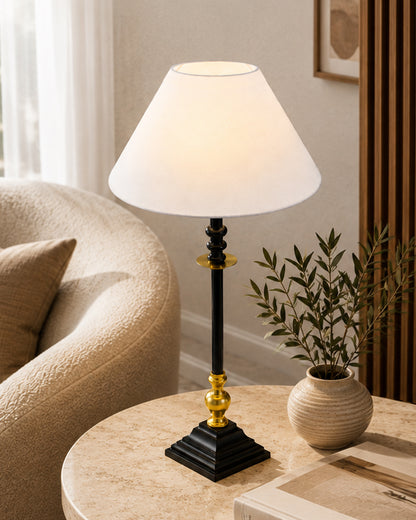Classic Imperial Black Golden Riveria Table Lamp, Cone Shade