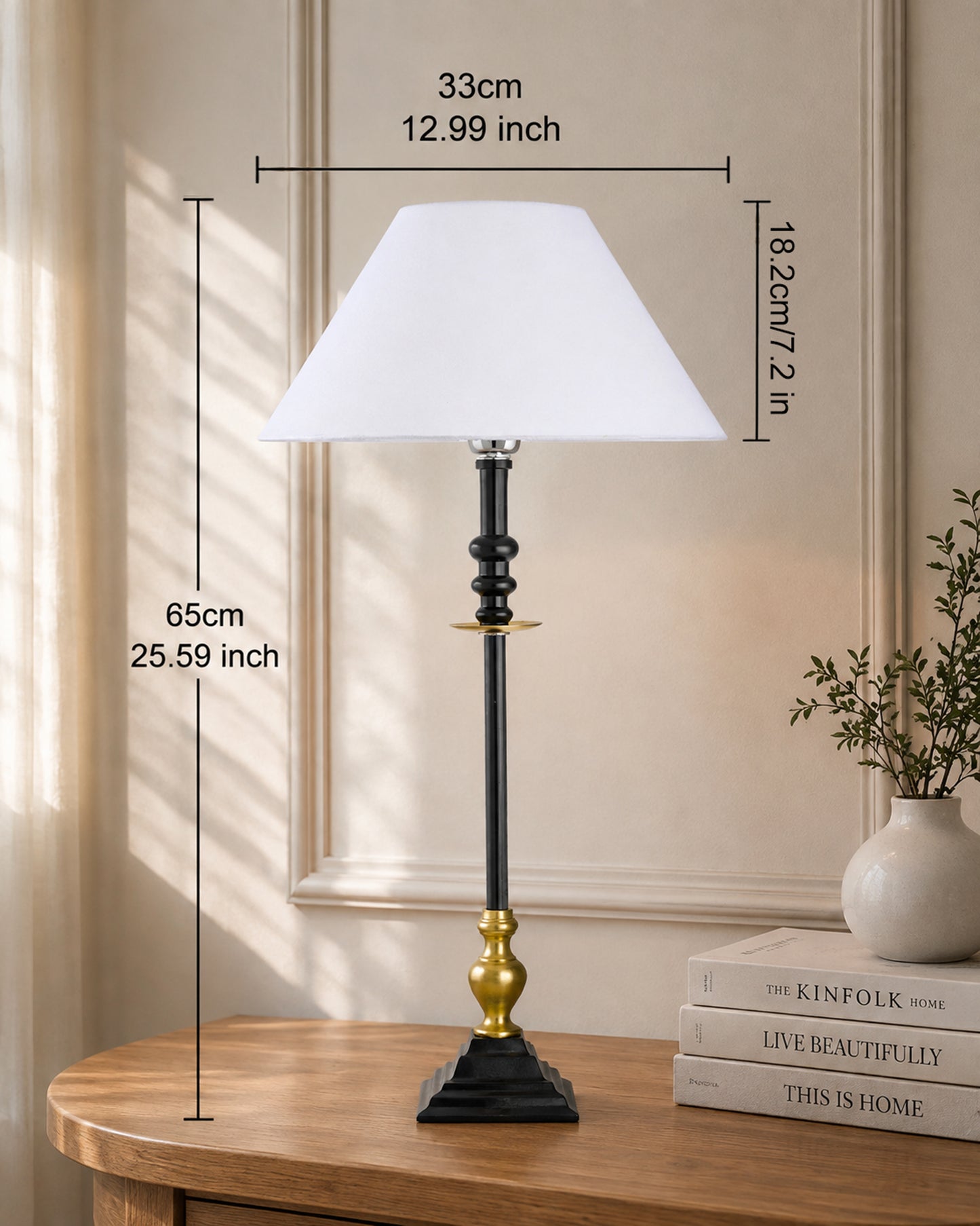 Classic Imperial Black Golden Riveria Table Lamp, Cone Shade