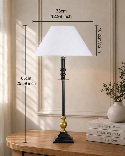 Classic Imperial Black Golden Riveria Table Lamp, Cone Shade