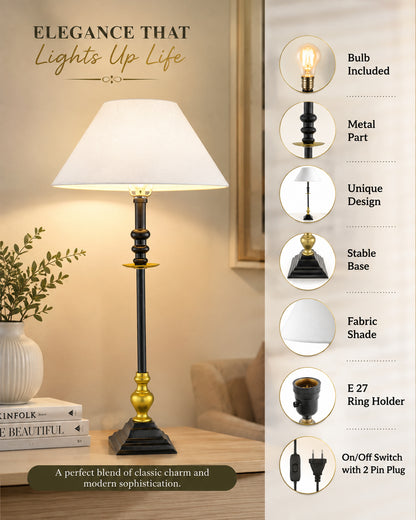 Classic Imperial Black Golden Riveria Table Lamp, Cone Shade