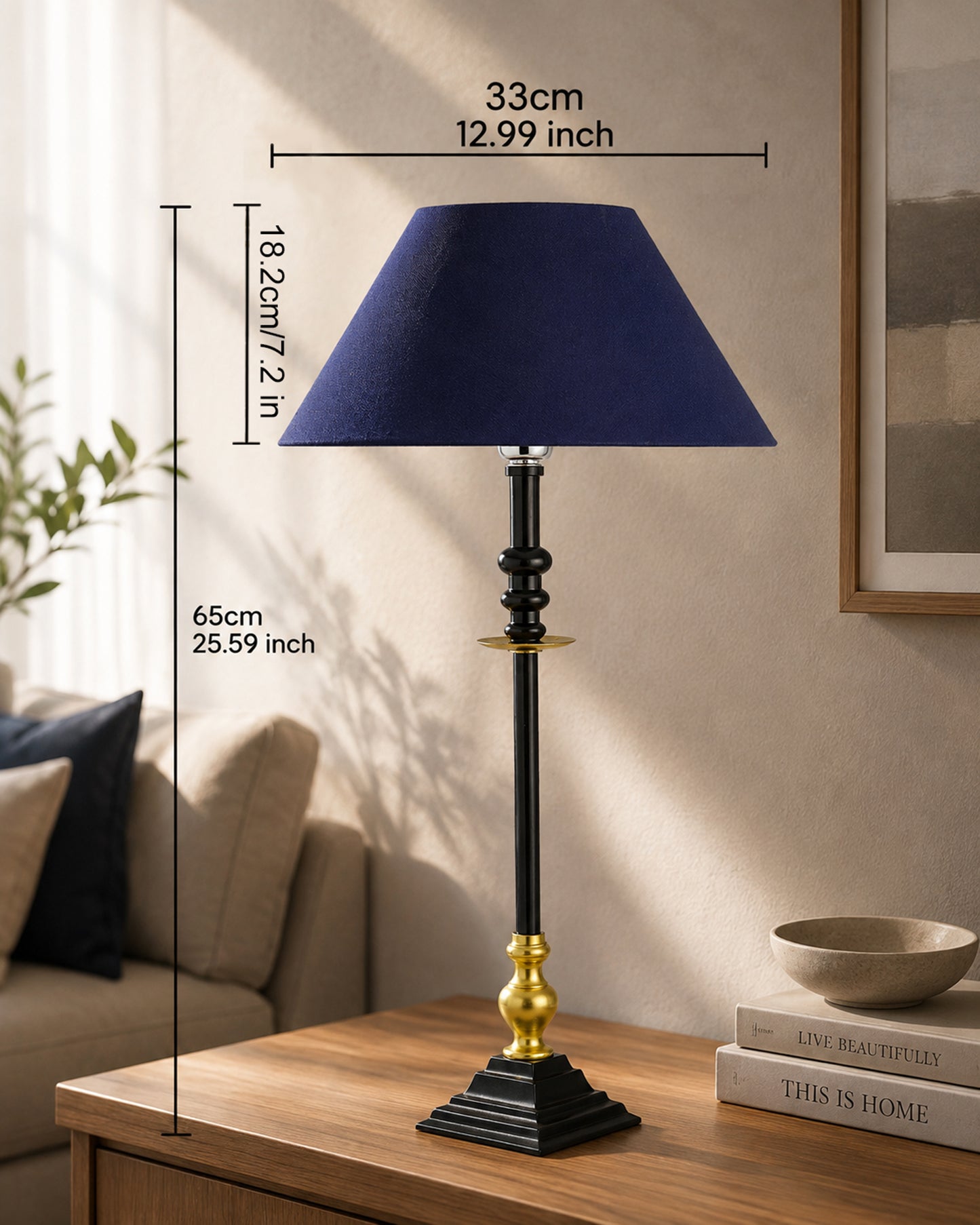 Classic Imperial Black Golden Riveria Table Lamp, Cone Shade