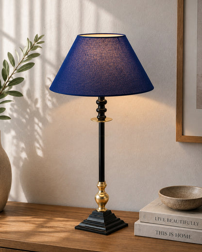 Classic Imperial Black Golden Riveria Table Lamp, Cone Shade