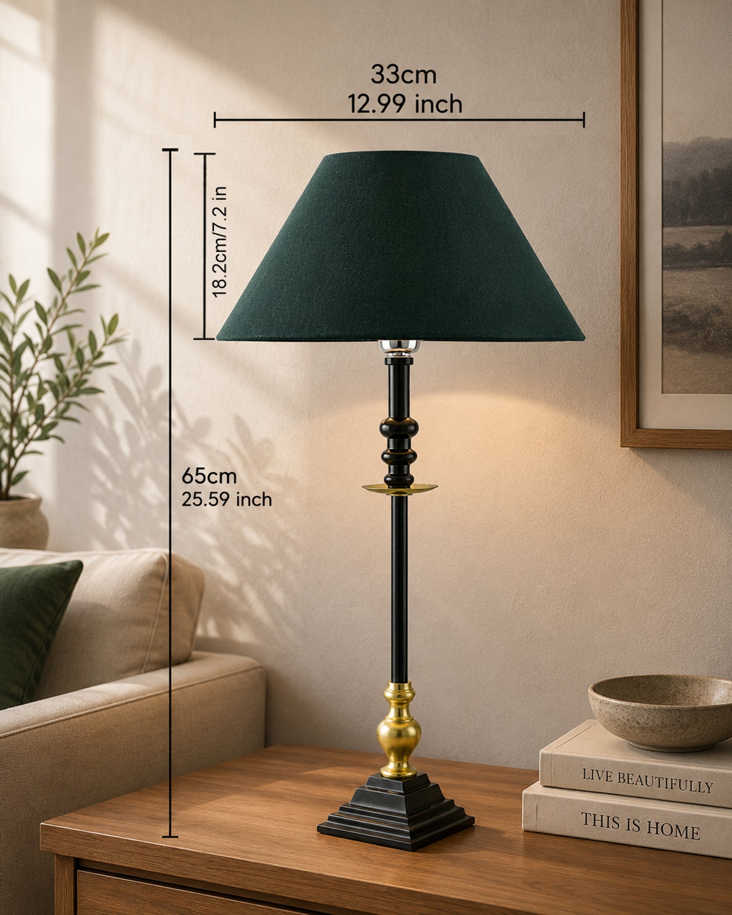 Classic Imperial Black Golden Riveria Table Lamp, Cone Shade
