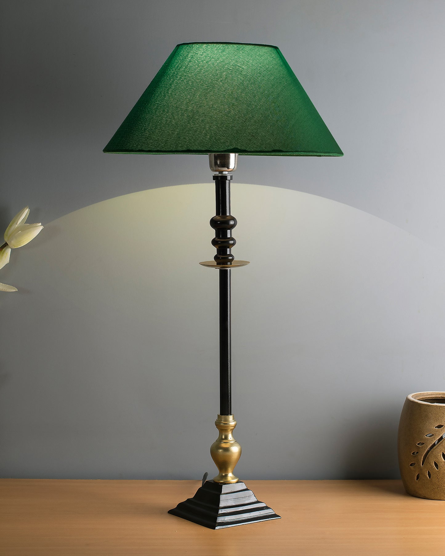 Classic Imperial Black Golden Riveria Table Lamp, Cone Shade