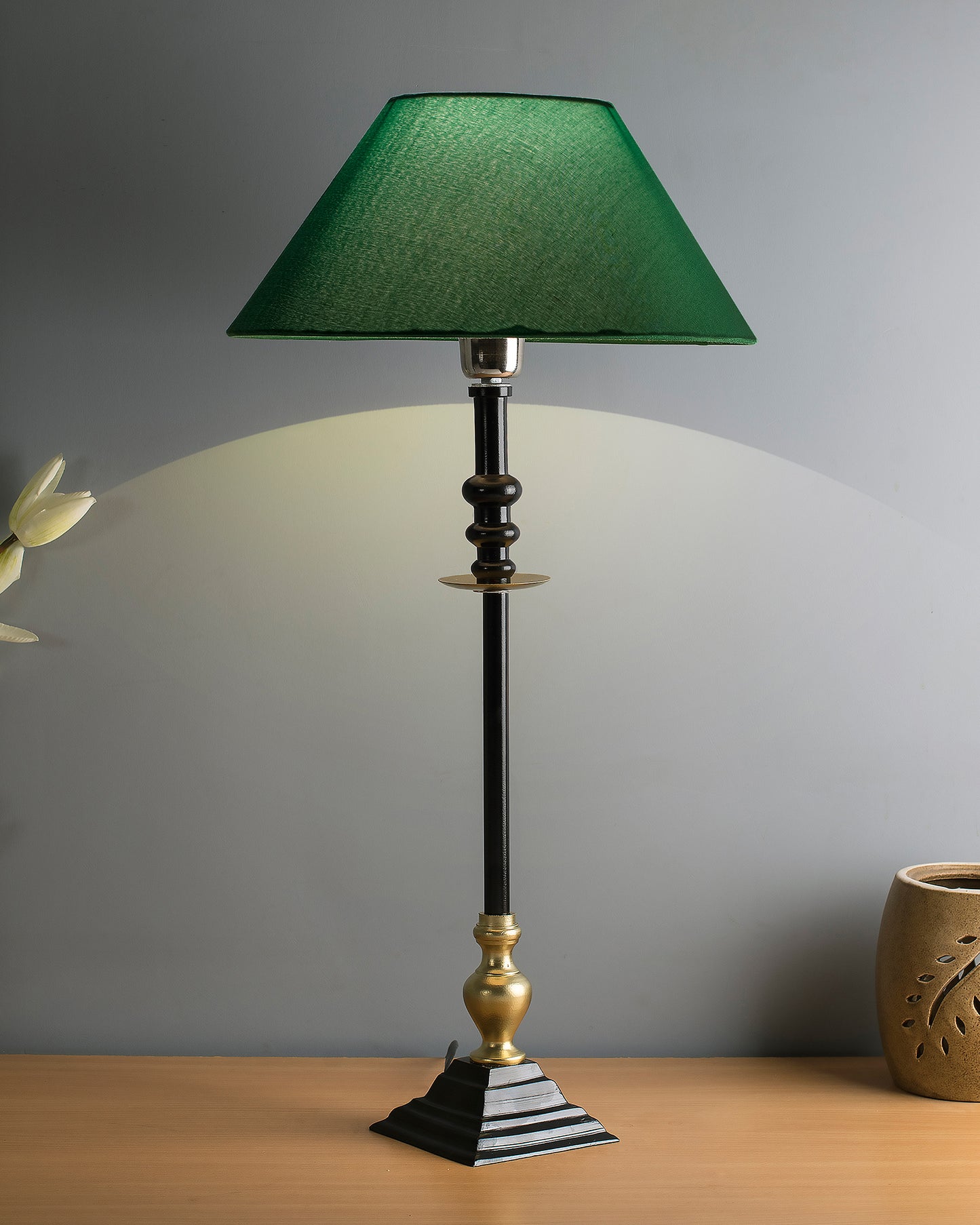 Classic Imperial Black Golden Riveria Table Lamp, Cone Shade