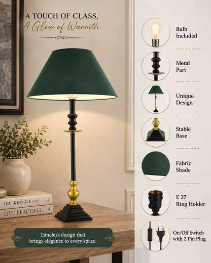 Classic Imperial Black Golden Riveria Table Lamp, Cone Shade