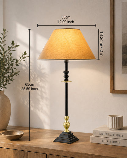 Classic Imperial Black Golden Riveria Table Lamp, Cone Shade