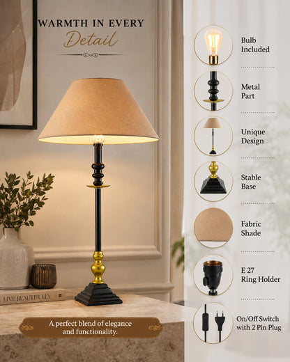 Classic Imperial Black Golden Riveria Table Lamp, Cone Shade