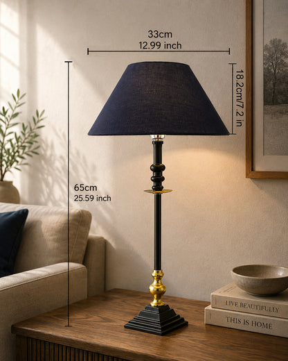 Classic Imperial Black Golden Riveria Table Lamp, Cone Shade