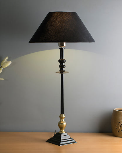 Classic Imperial Black Golden Riveria Table Lamp, Cone Shade