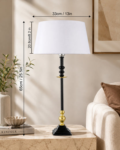 Classic Imperial Black Golden Riveria Table Lamp, Drum Shade