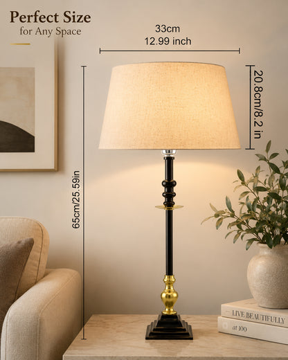 Classic Imperial Black Golden Riveria Table Lamp, Drum Shade