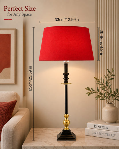 Classic Imperial Black Golden Riveria Table Lamp, Drum Shade
