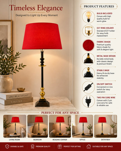Classic Imperial Black Golden Riveria Table Lamp, Drum Shade