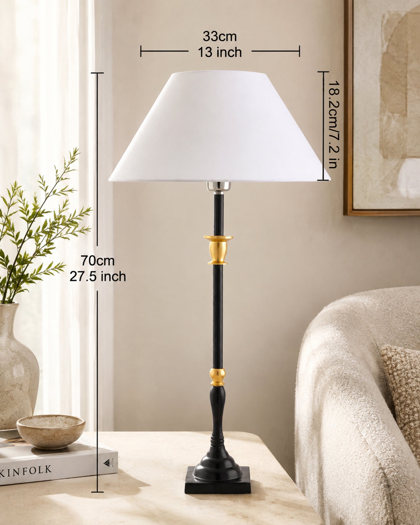 Classic Imperial Black Golden Candlestick Table Lamp, Cone Shade
