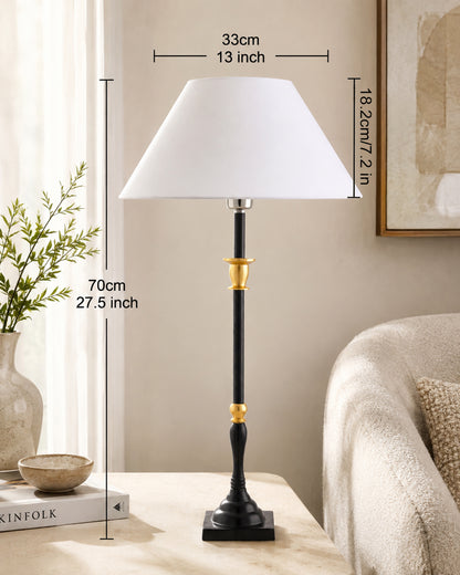 Classic Imperial Black Golden Candlestick Table Lamp, Cone Shade