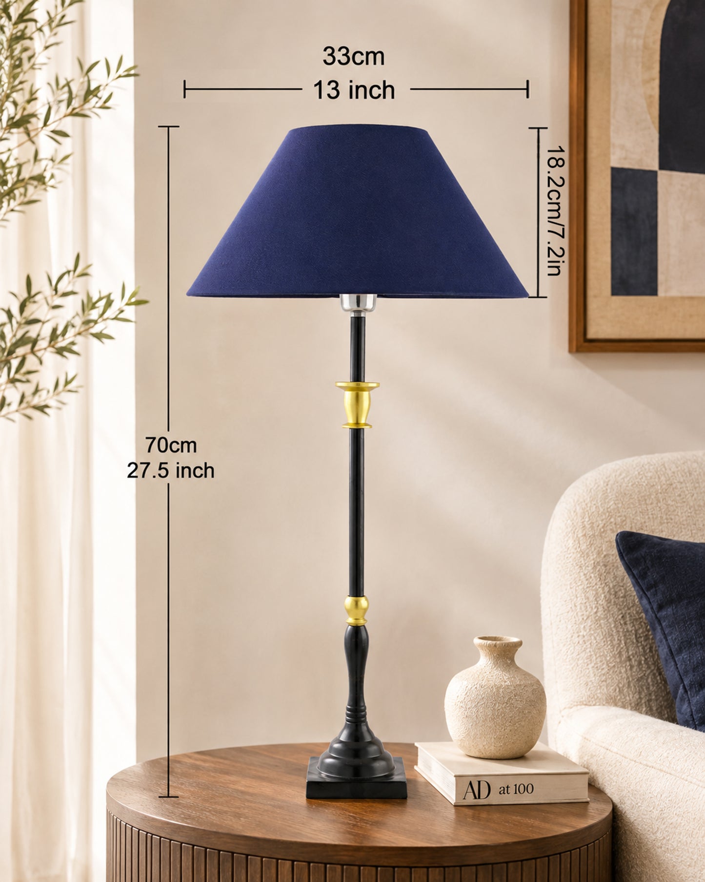 Classic Imperial Black Golden Candlestick Table Lamp, Cone Shade