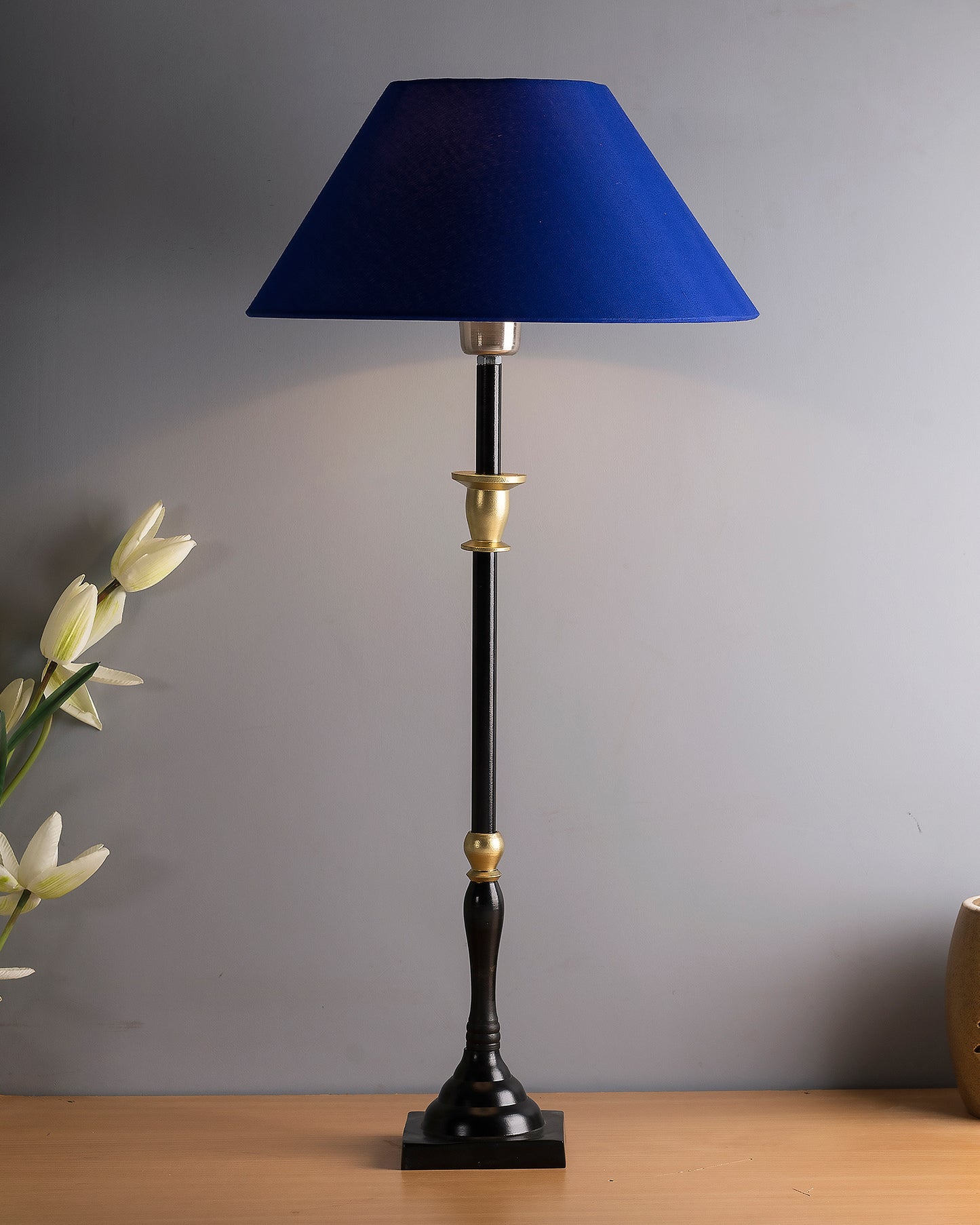 Classic Imperial Black Golden Candlestick Table Lamp, Cone Shade