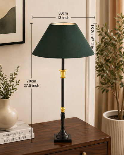 Classic Imperial Black Golden Candlestick Table Lamp, Cone Shade