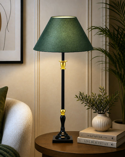 Classic Imperial Black Golden Candlestick Table Lamp, Cone Shade