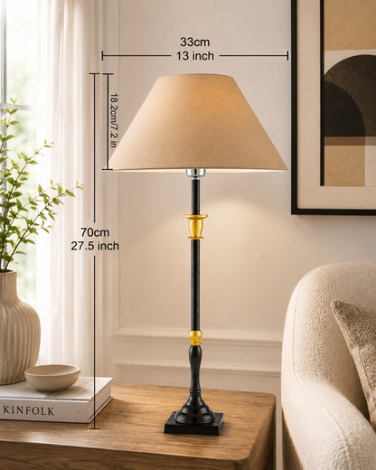 Classic Imperial Black Golden Candlestick Table Lamp, Cone Shade