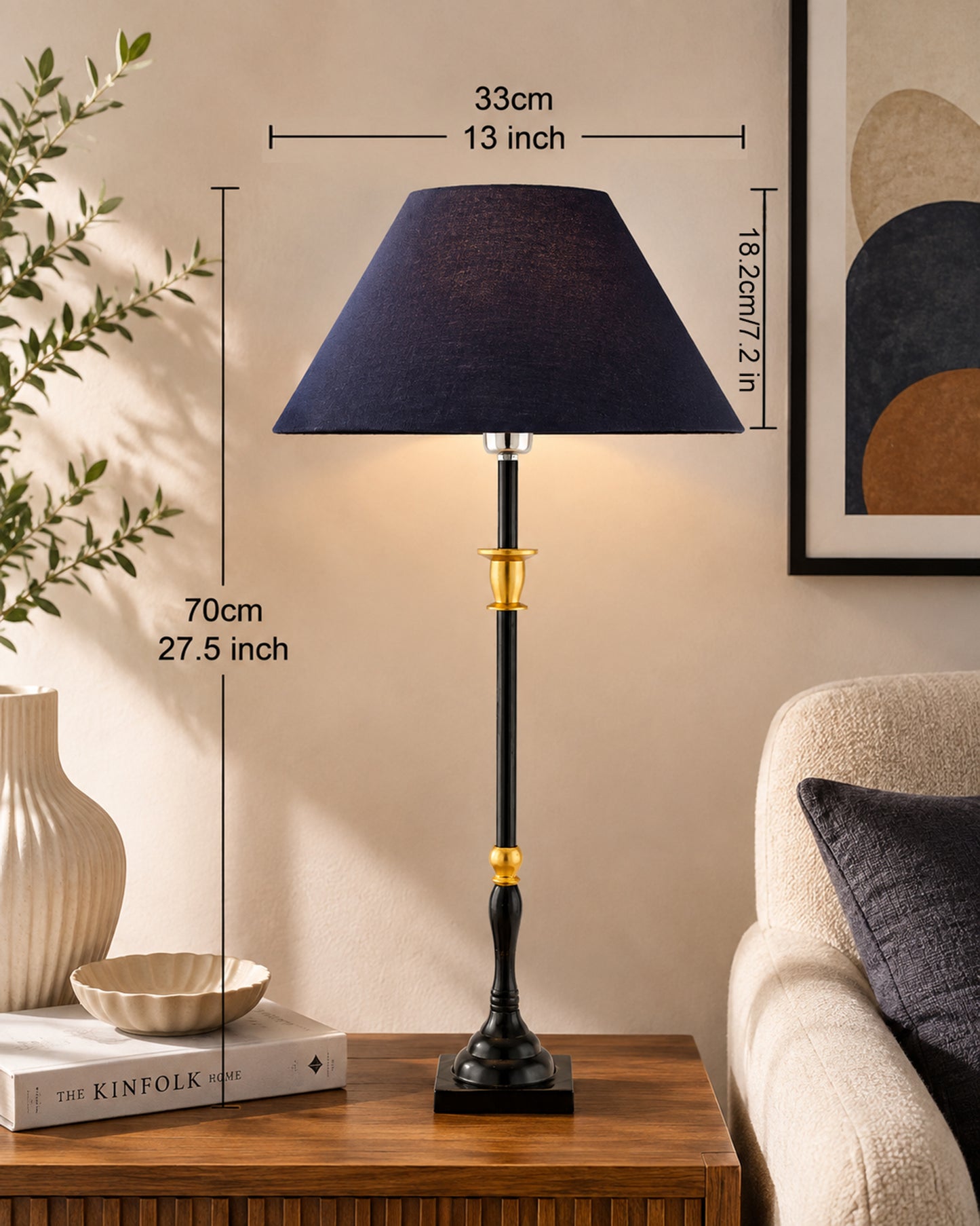 Classic Imperial Black Golden Candlestick Table Lamp, Cone Shade