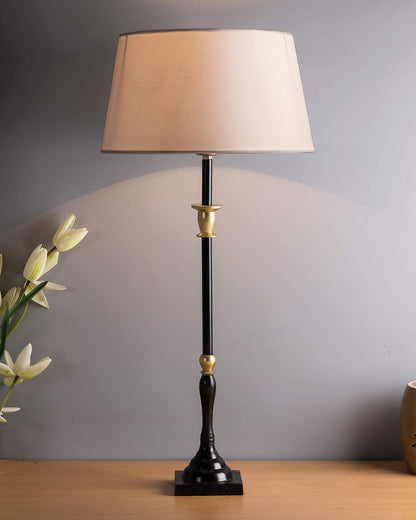 Classic Imperial Black Golden Candlestick Table Lamp, Drum Shade