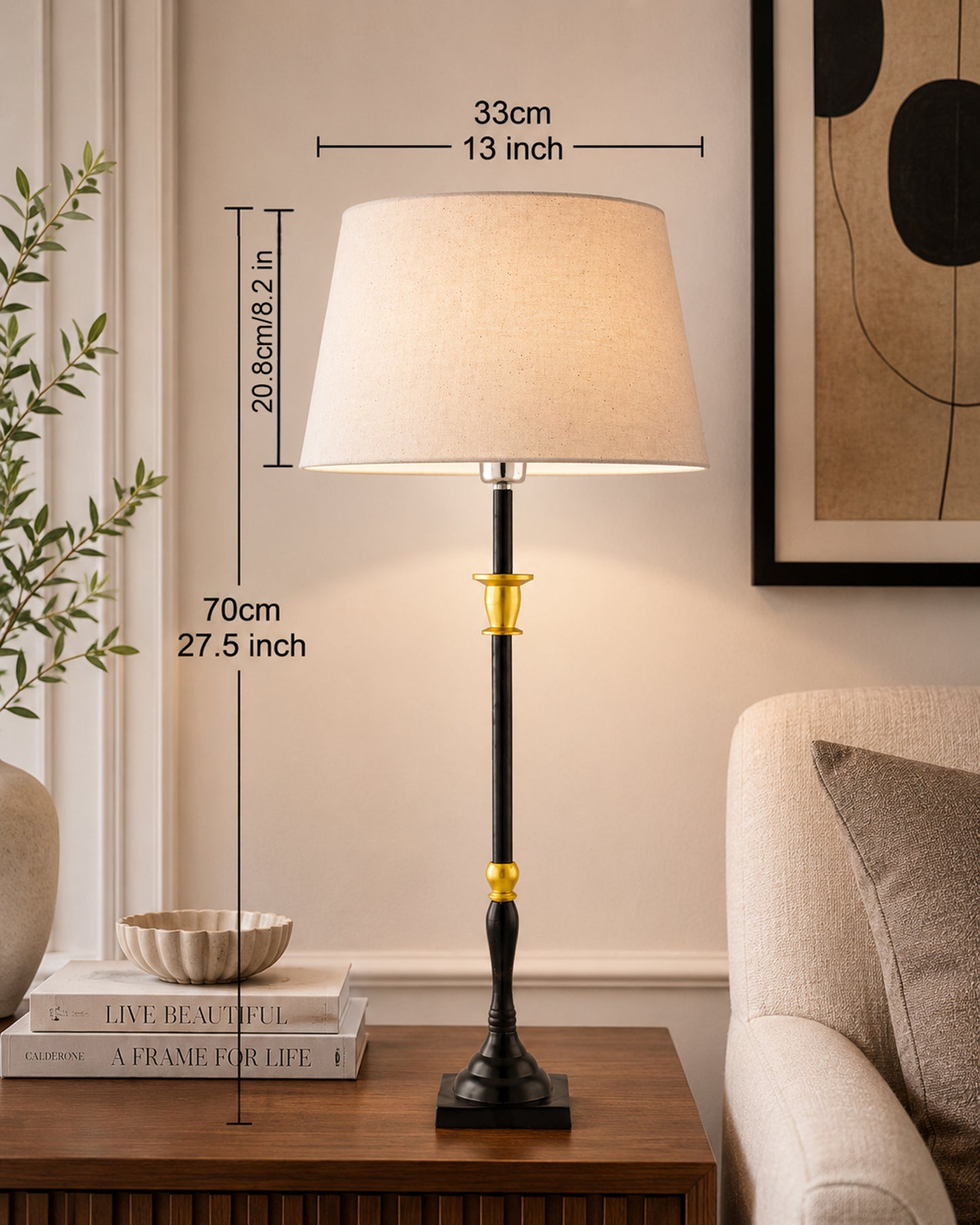 Classic Imperial Black Golden Candlestick Table Lamp, Drum Shade
