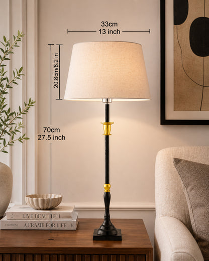 Classic Imperial Black Golden Candlestick Table Lamp, Drum Shade