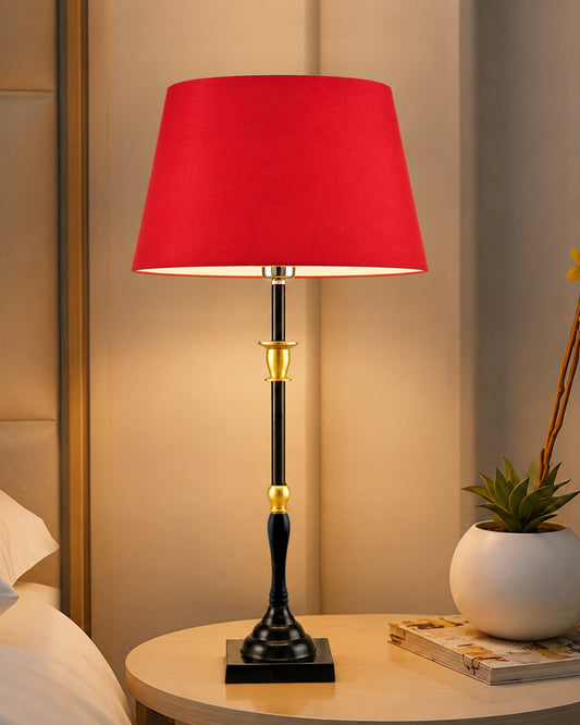 Classic Imperial Black Golden Candlestick Table Lamp, Drum Shade