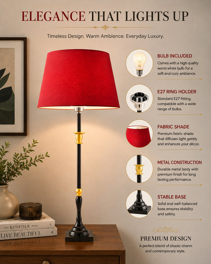 Classic Imperial Black Golden Candlestick Table Lamp, Drum Shade