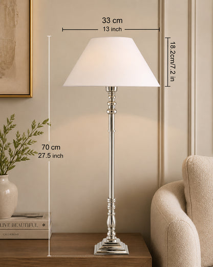 Modern Aluminium Chrome Finish Buffet Table Lamp, Cone Shade