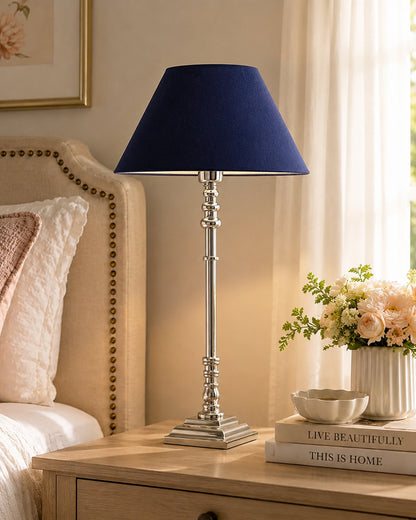 Modern Aluminium Chrome Finish Buffet Table Lamp, Cone Shade
