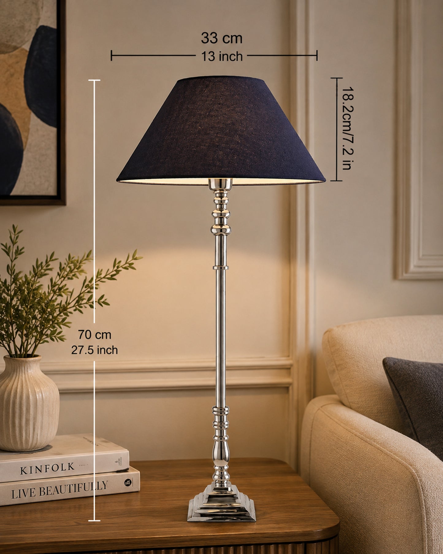 Modern Aluminium Chrome Finish Buffet Table Lamp, Cone Shade