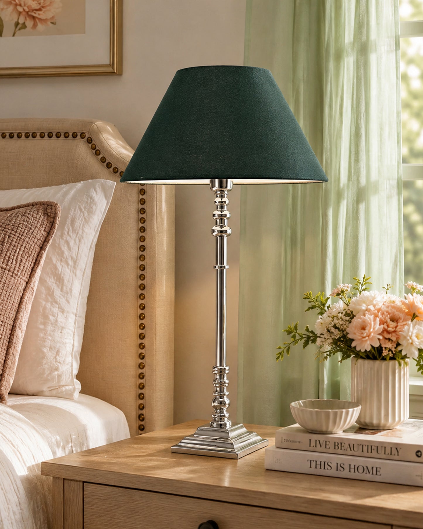 Modern Aluminium Chrome Finish Buffet Table Lamp, Cone Shade