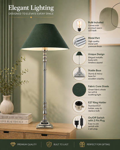 Modern Aluminium Chrome Finish Buffet Table Lamp, Cone Shade