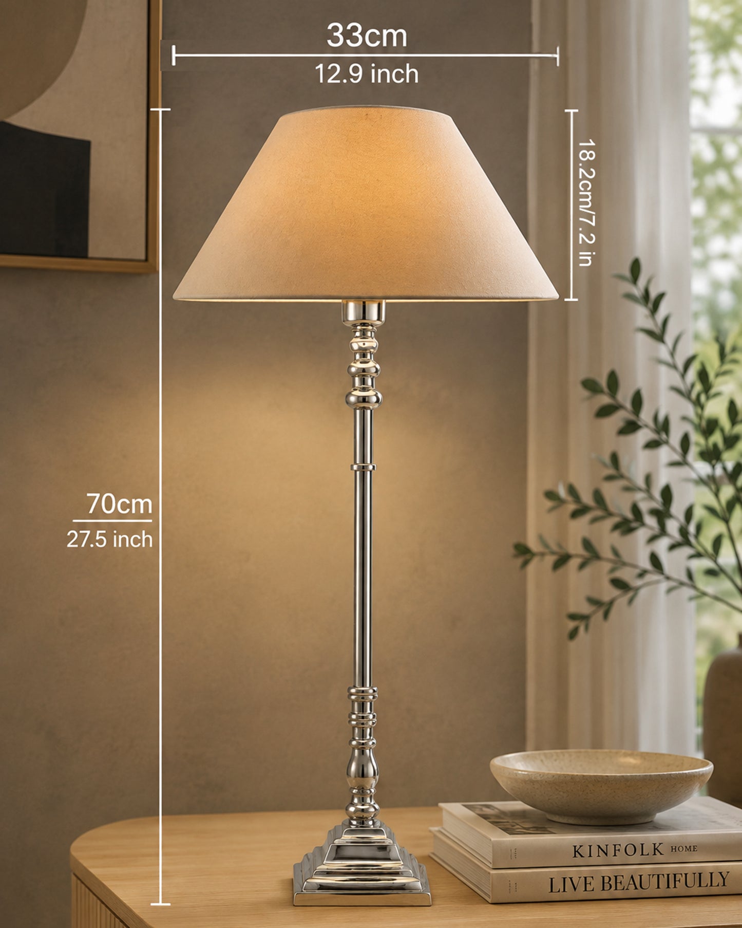 Modern Aluminium Chrome Finish Buffet Table Lamp, Cone Shade